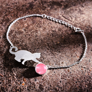 Bracelet Chat - cristal rose (rallongé par chainette)